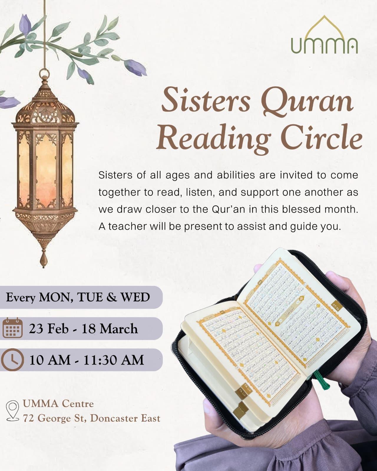Flyer for Sisters Quran Reading Circle